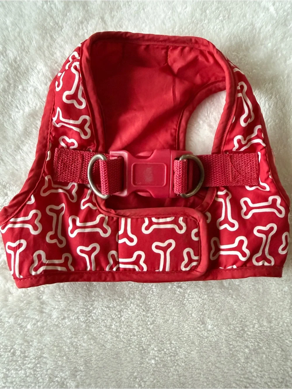 Simplydog white bone & red dog harness quick-release buckle metal D-rings M